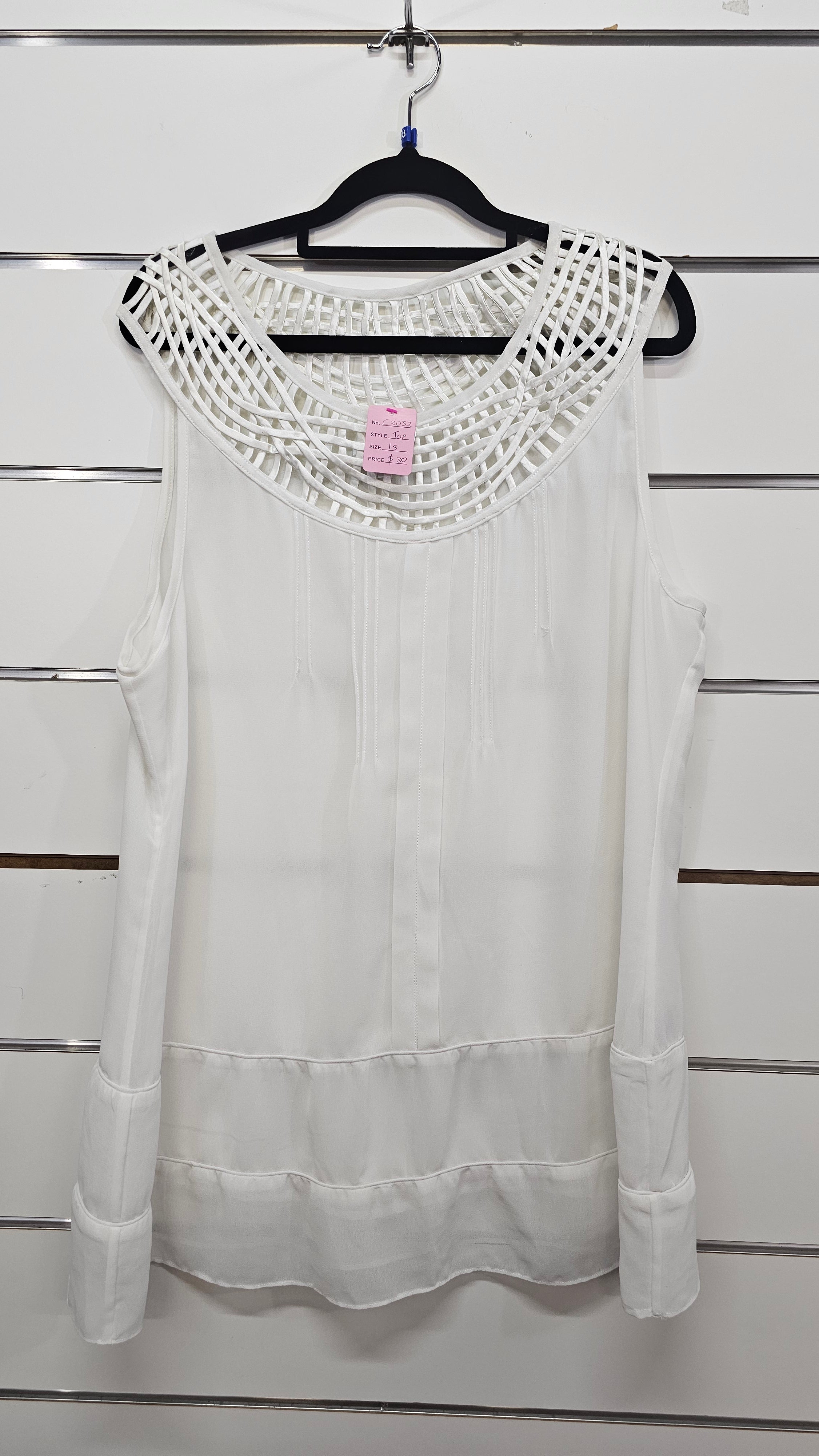Amie White Detailed Chiffon Tunic Top - 18