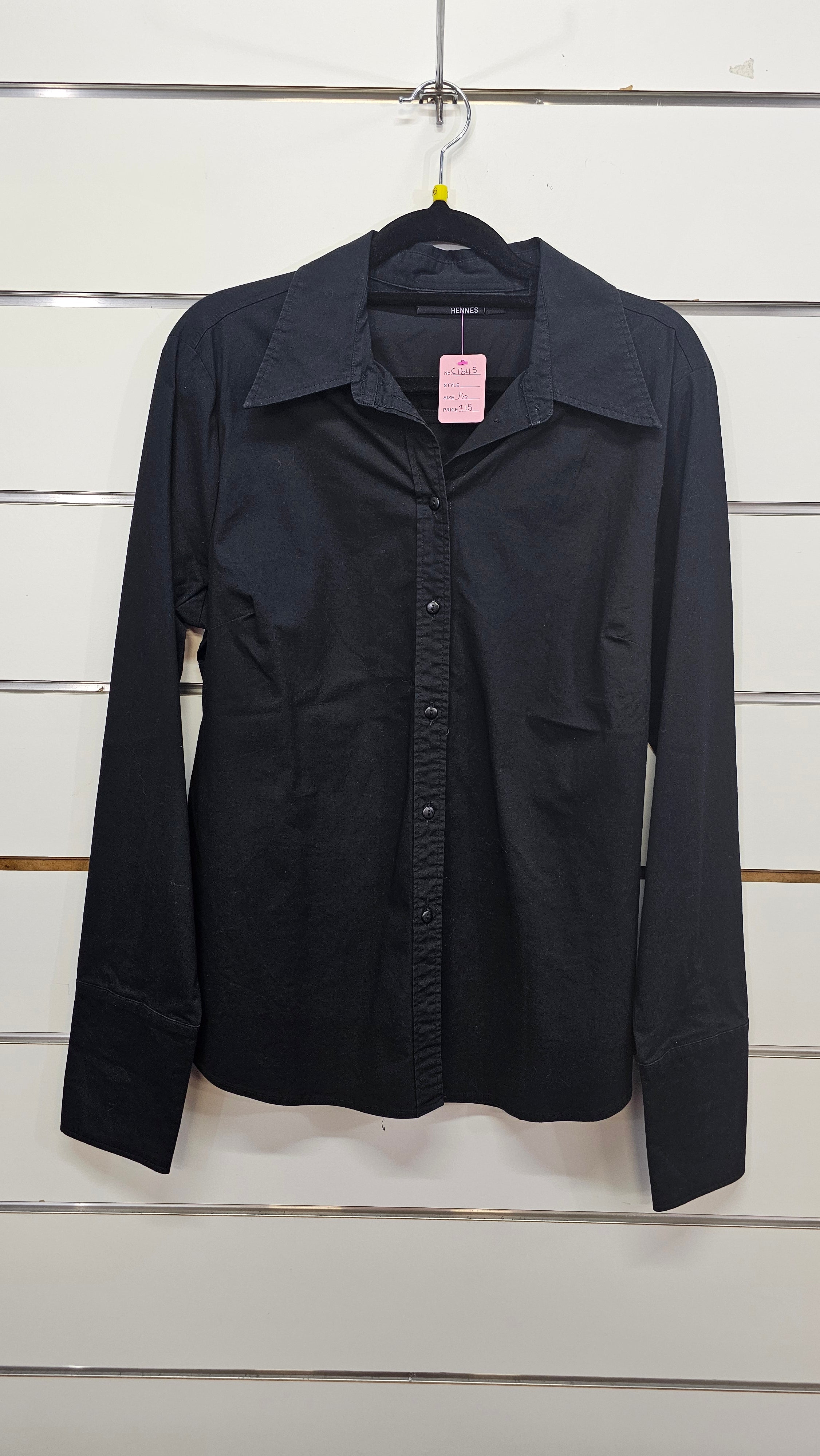 Hennes, Black, L/S Button-Up Sleeves – 16