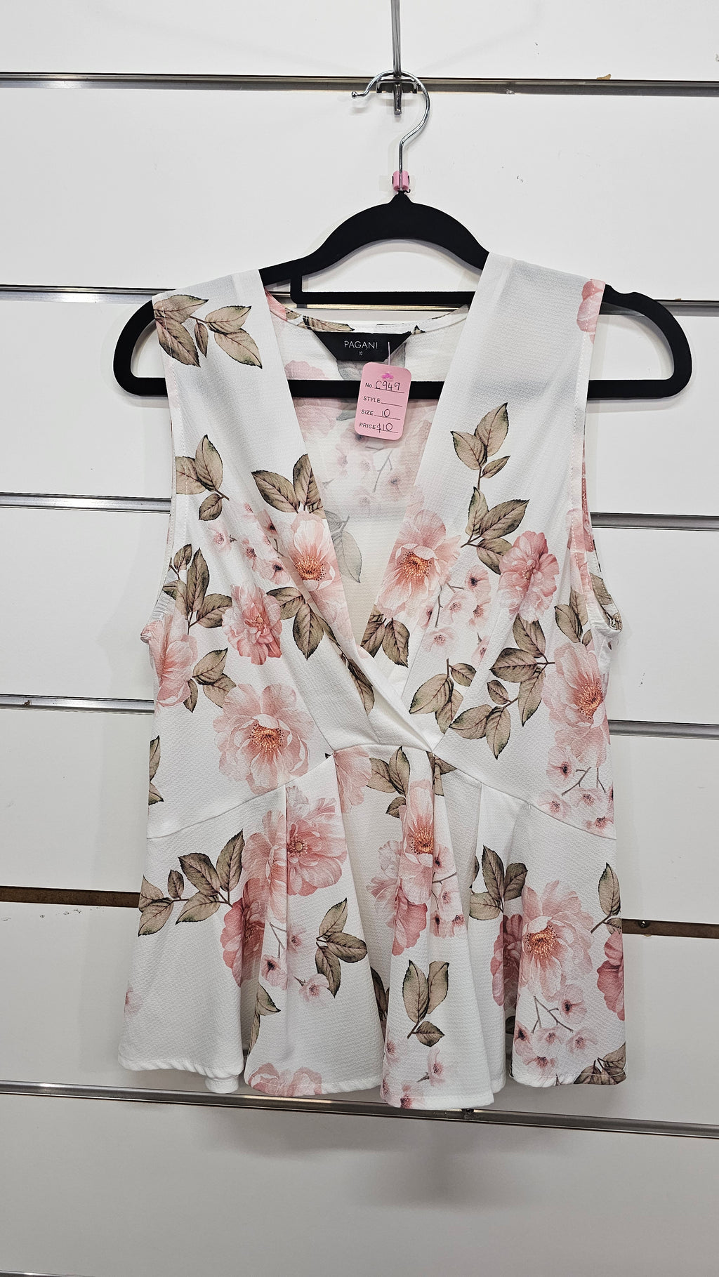 Pagani, White/Peach/Green, Floral Frill Blouse – 10