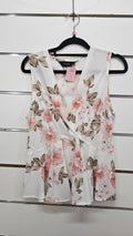 Pagani, White/Peach/Green, Floral Frill Blouse – 10