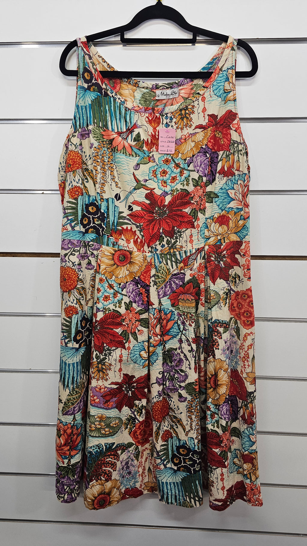 Maha She, Orange Floral, Sleeveless Dress – 16