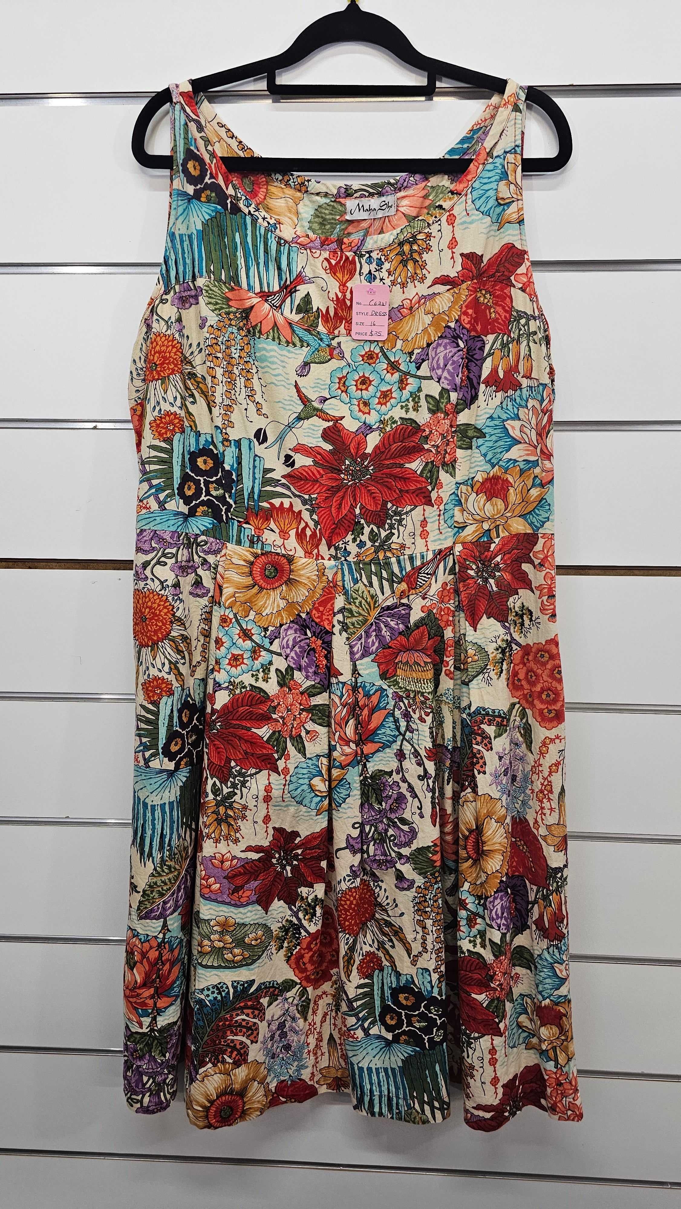 Maha She, Orange Floral, Sleeveless Dress – 16