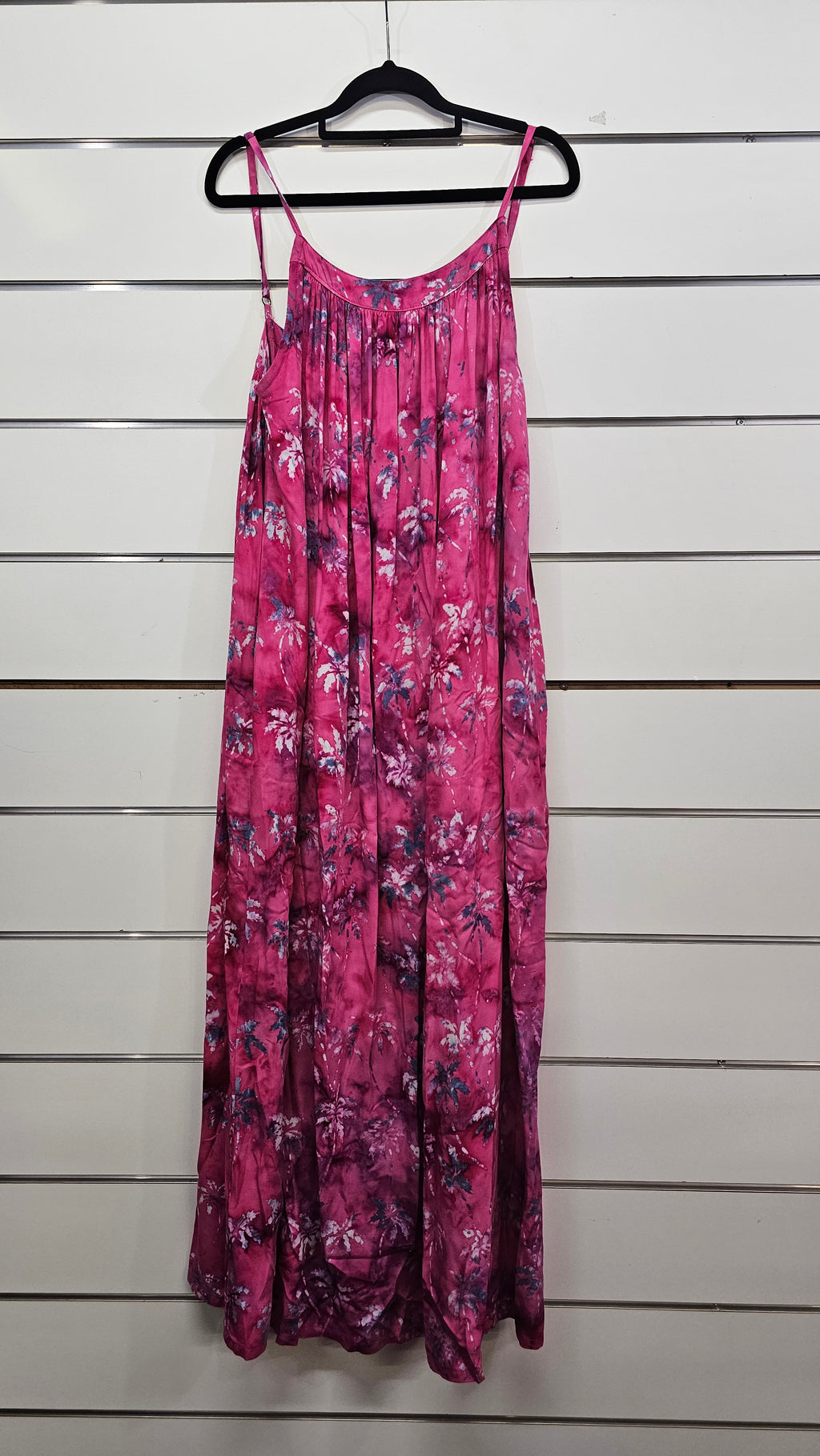 Coconut Dreams, Hot Pink, Strap Dress with Palm Print – M