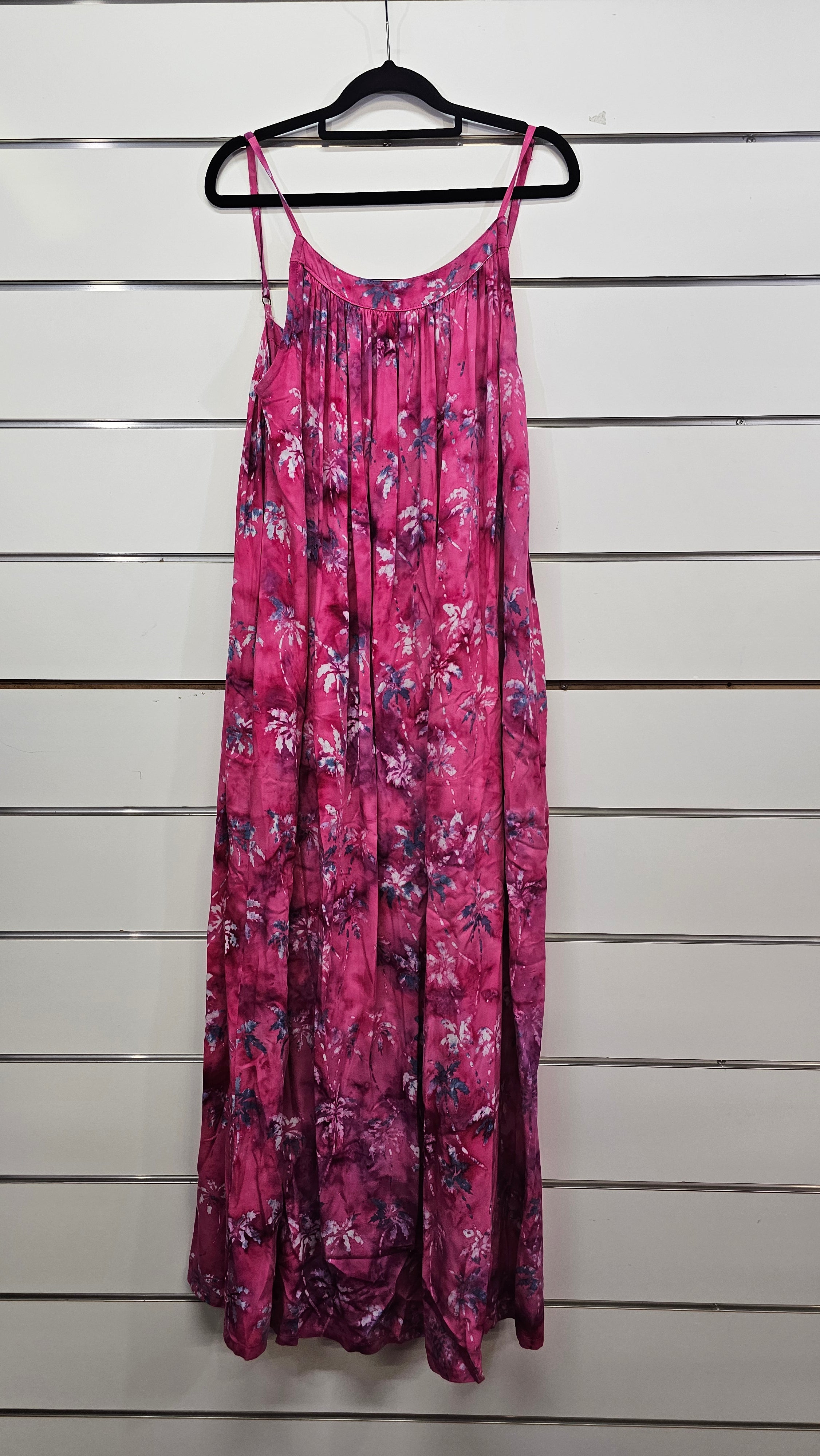 Coconut Dreams, Hot Pink, Strap Dress with Palm Print – M