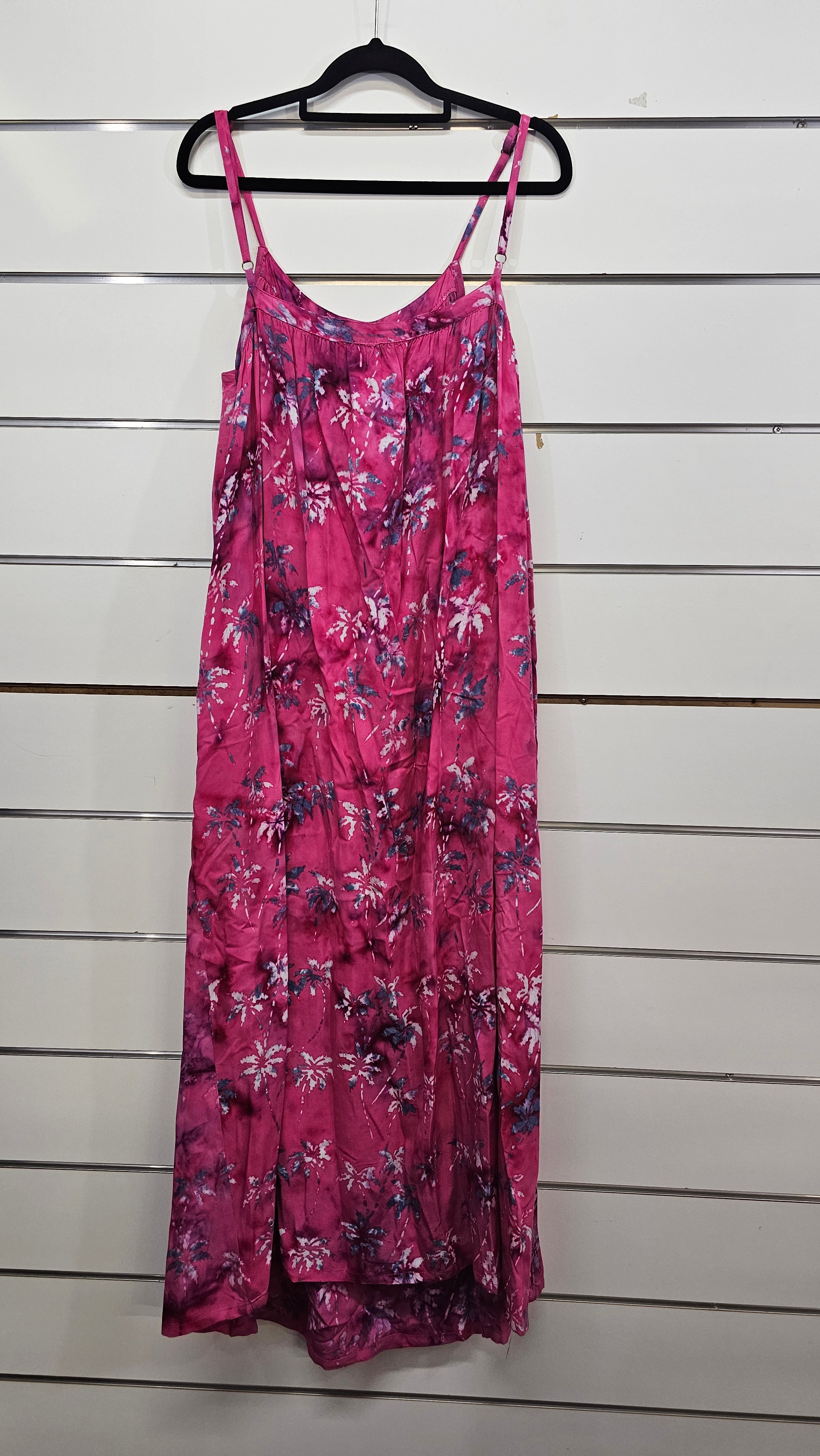 Coconut Dreams, Hot Pink, Strap Dress with Palm Print – M