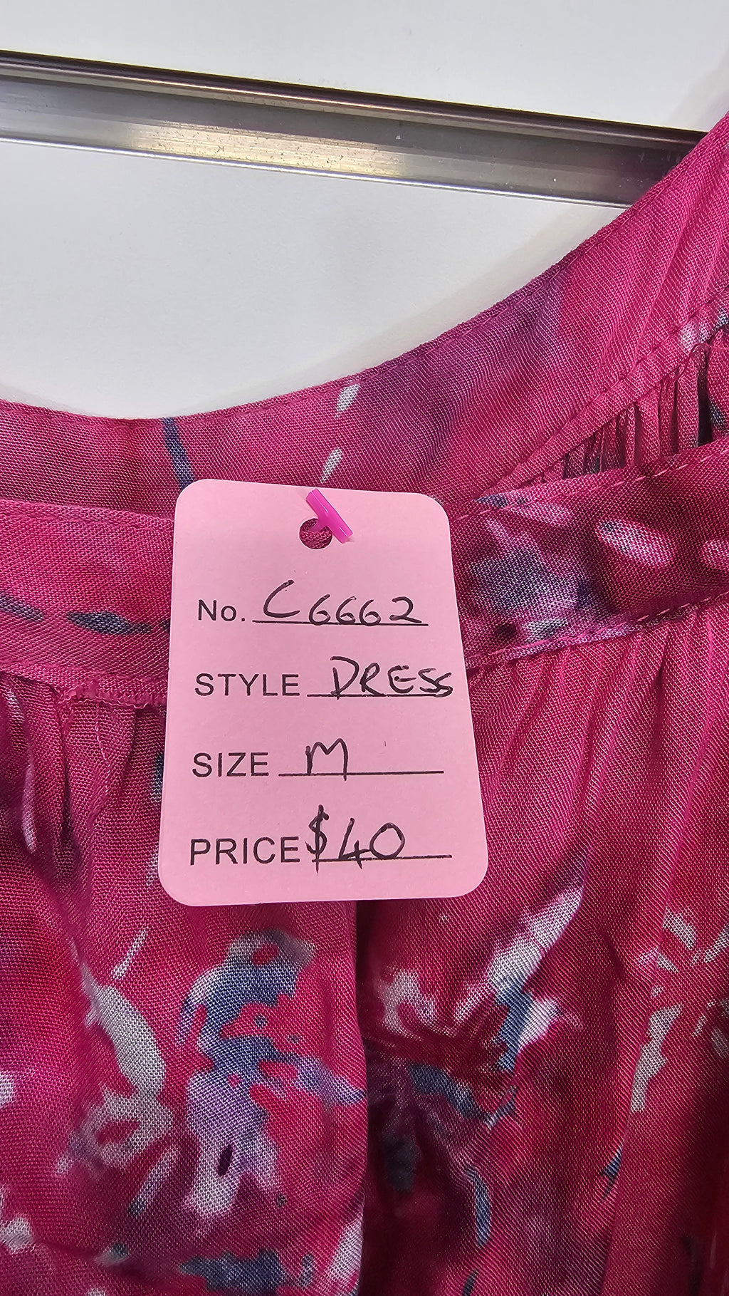 Coconut Dreams, Hot Pink, Strap Dress with Palm Print – M
