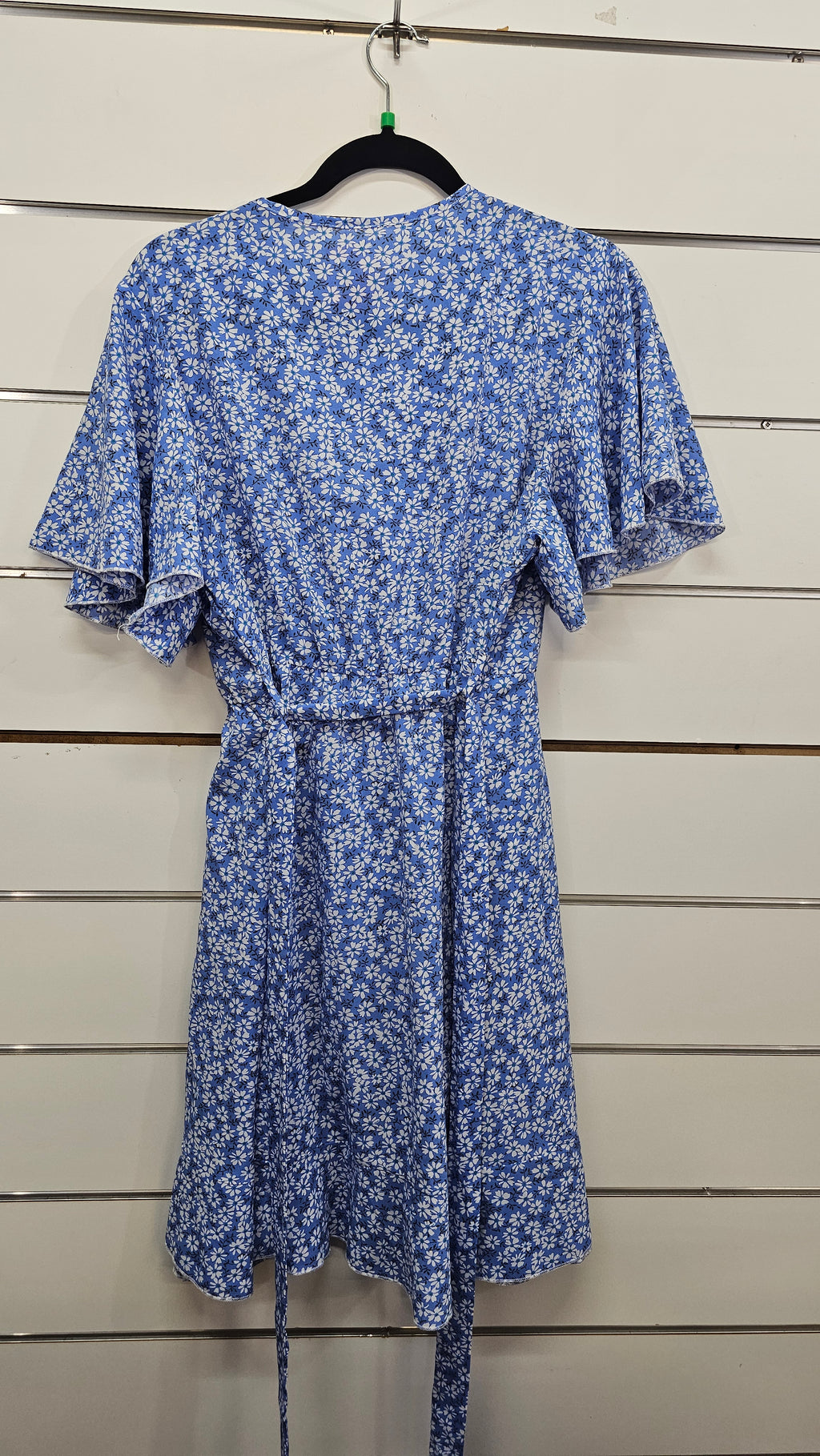 Floral Blue Short Sleeve Bell Sleeve Midi Wrap Dress - XL