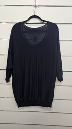 K&K, Navy, Top with Pearls Around Neckline – L