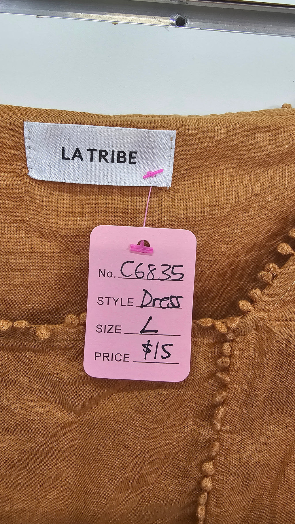 LA Tribe Mustard Cotton Shoestring Strap Dress – L