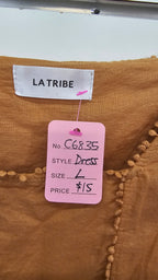 LA Tribe Mustard Cotton Shoestring Strap Dress – L