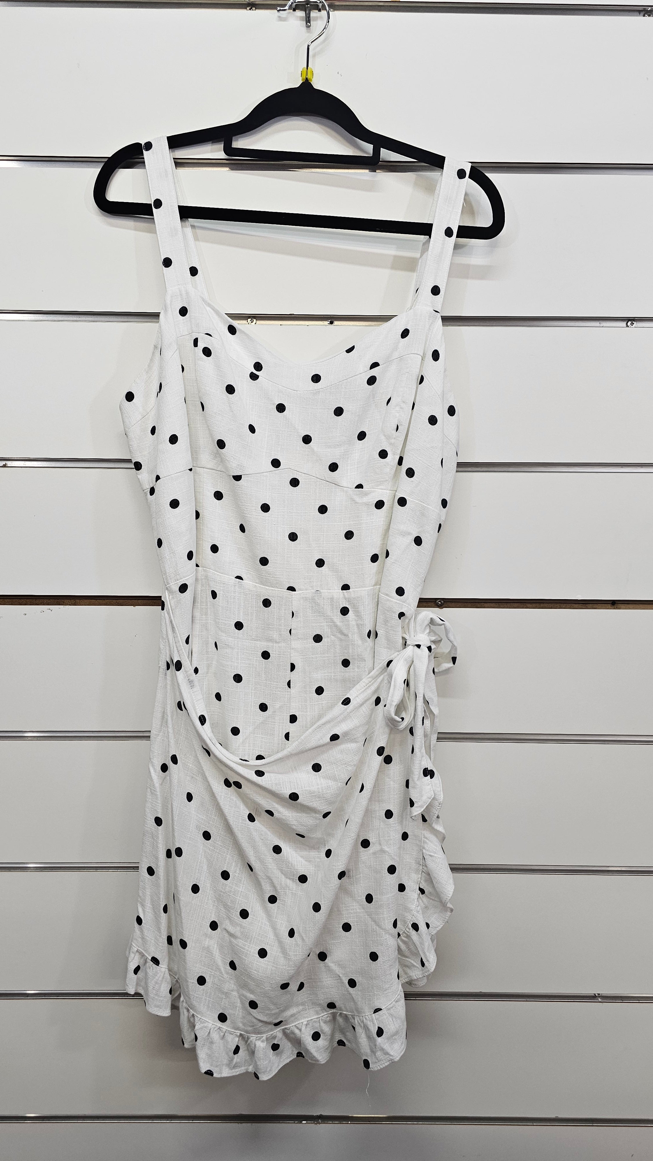 Dotti Black & White Spot Wrap Linen Strapped Bodice Dress - 16
