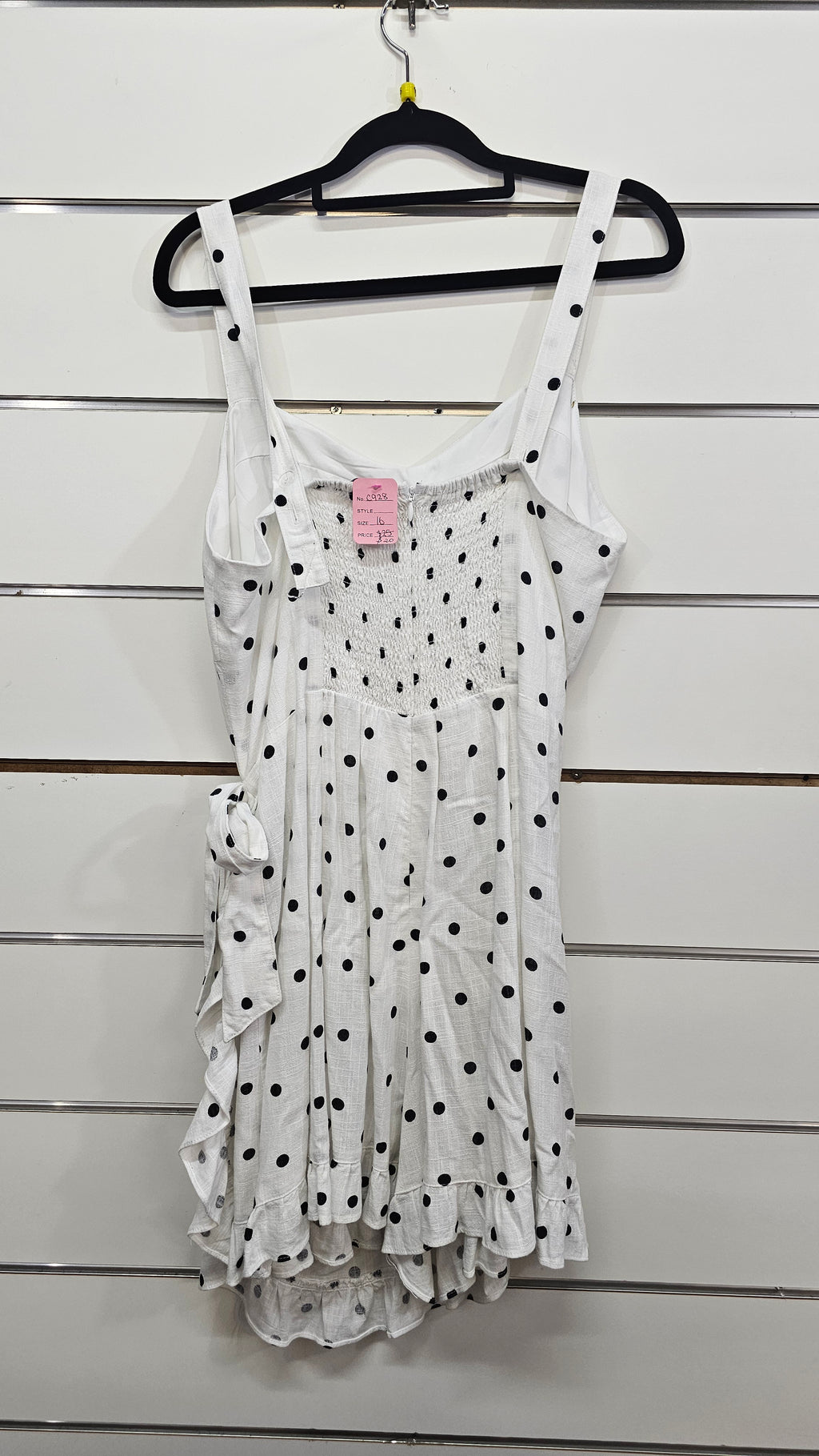 Dotti Black & White Spot Wrap Linen Strapped Bodice Dress - 16