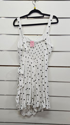 Dotti Black & White Spot Wrap Linen Strapped Bodice Dress - 16