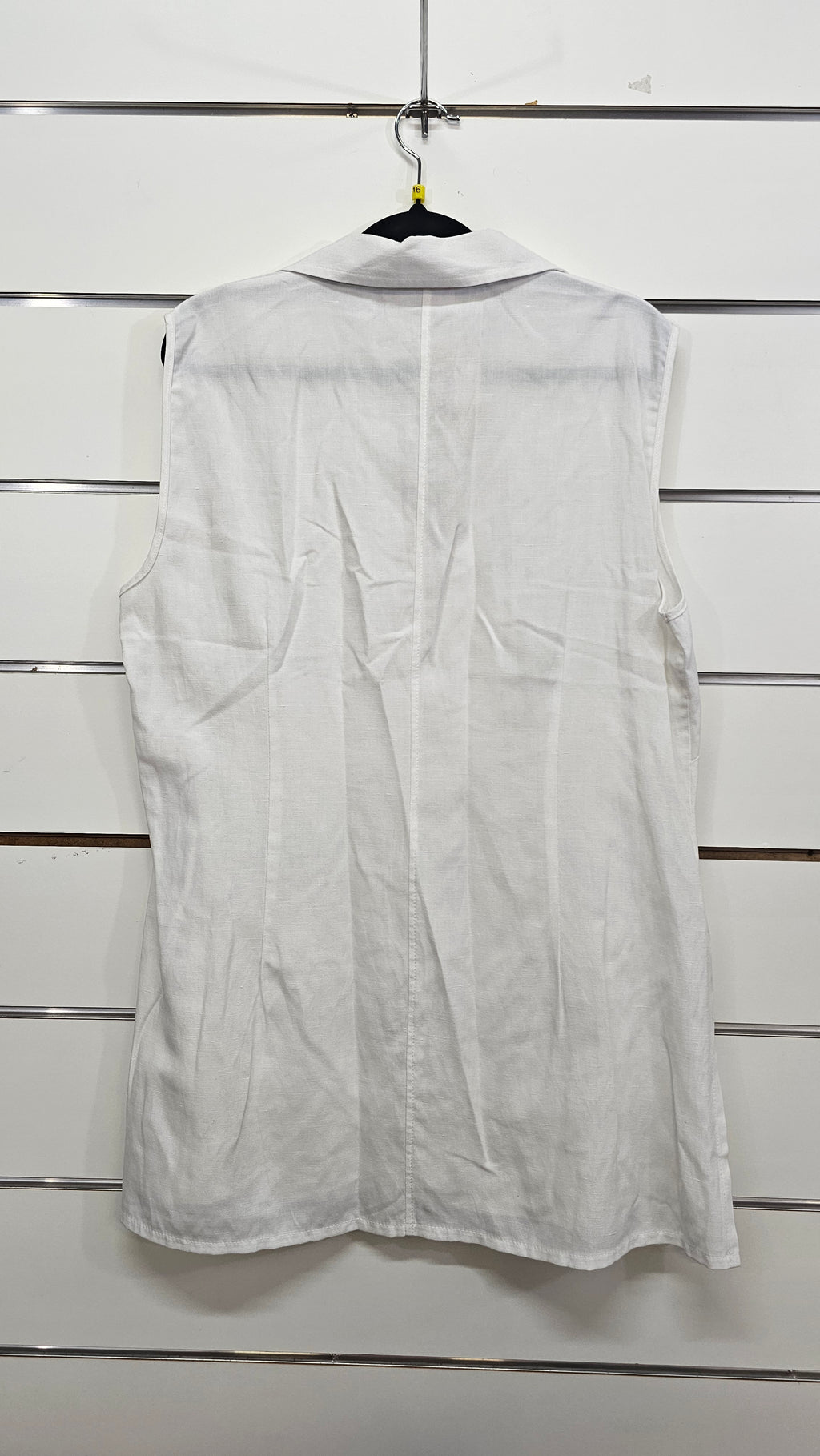 Stax White Linen Sleeveless Shirt with Zip-Up Detail - 16