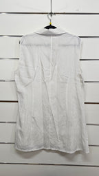 Stax White Linen Sleeveless Shirt with Zip-Up Detail - 16