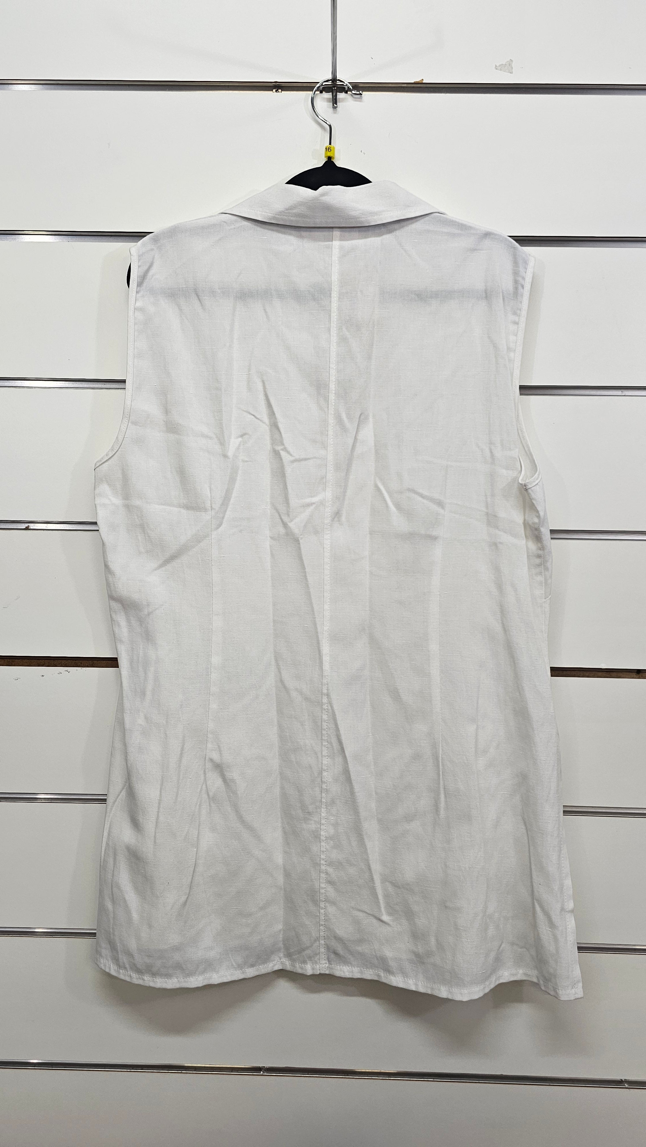 Stax White Linen Sleeveless Shirt with Zip-Up Detail - 16