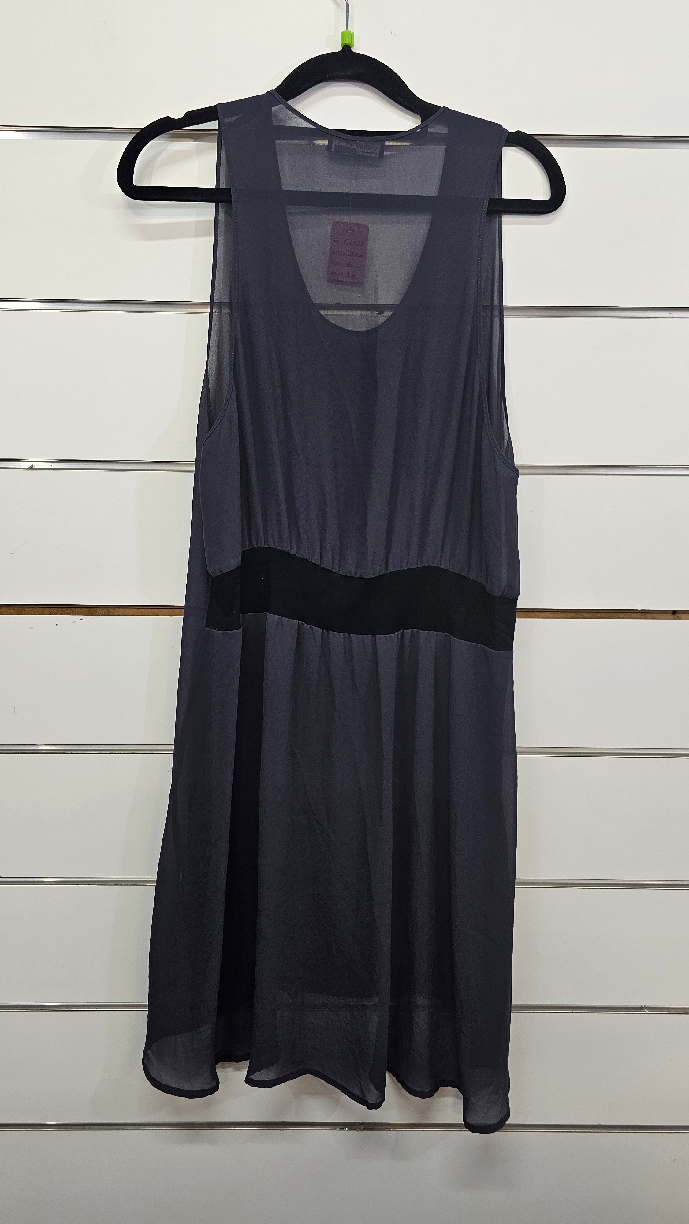 Cherry Blasko Dark Grey Sleeveless Chiffon Slip Dress - 12