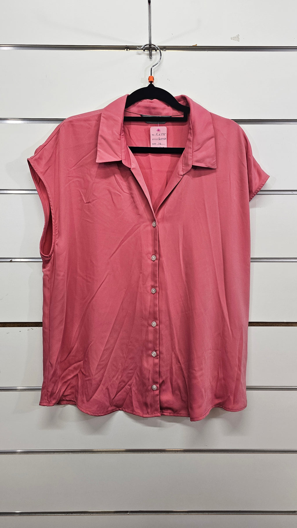 Jacqui E Pink Sleeveless Button Blouse - 14