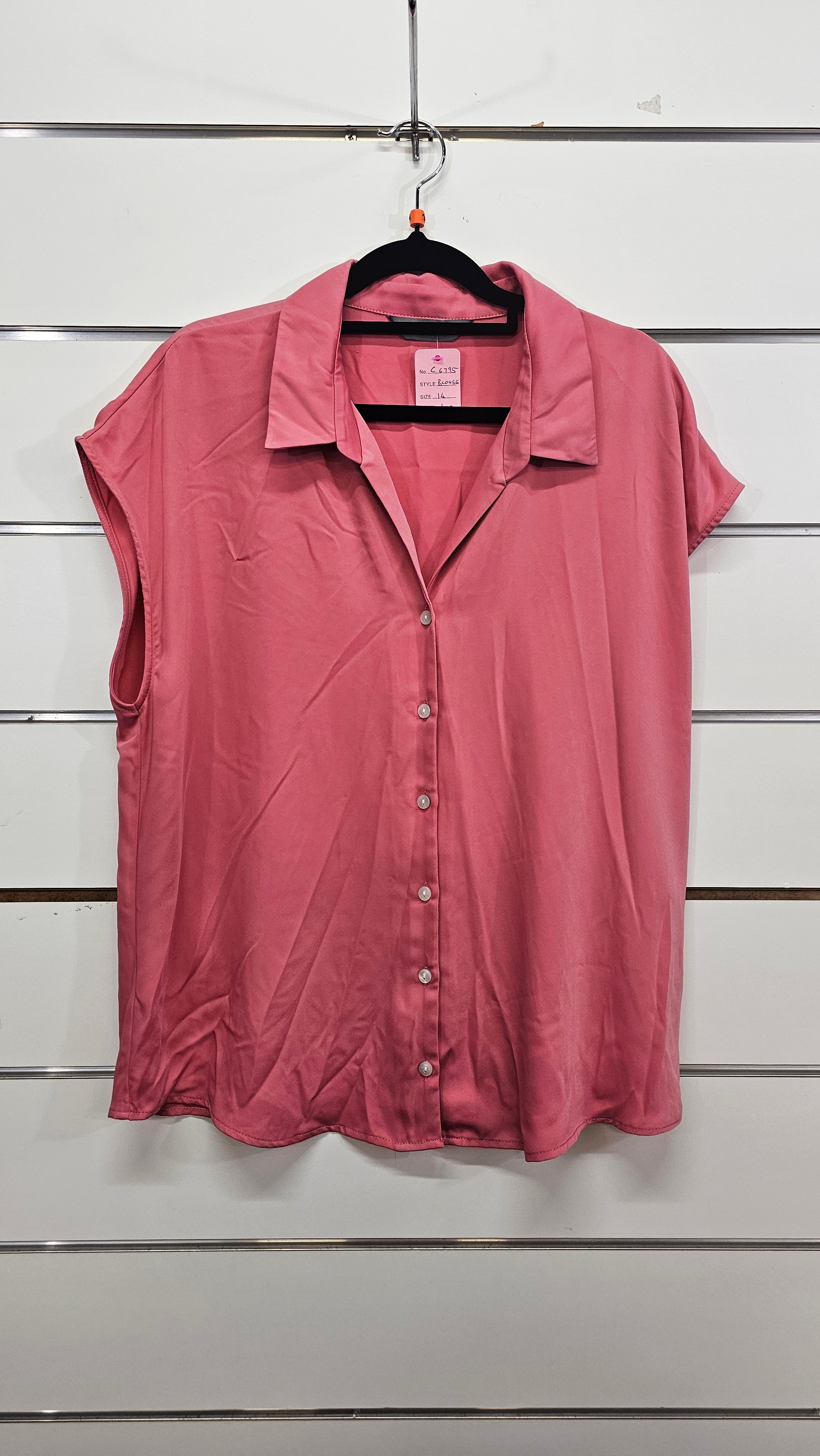 Jacqui E Pink Sleeveless Button Blouse - 14