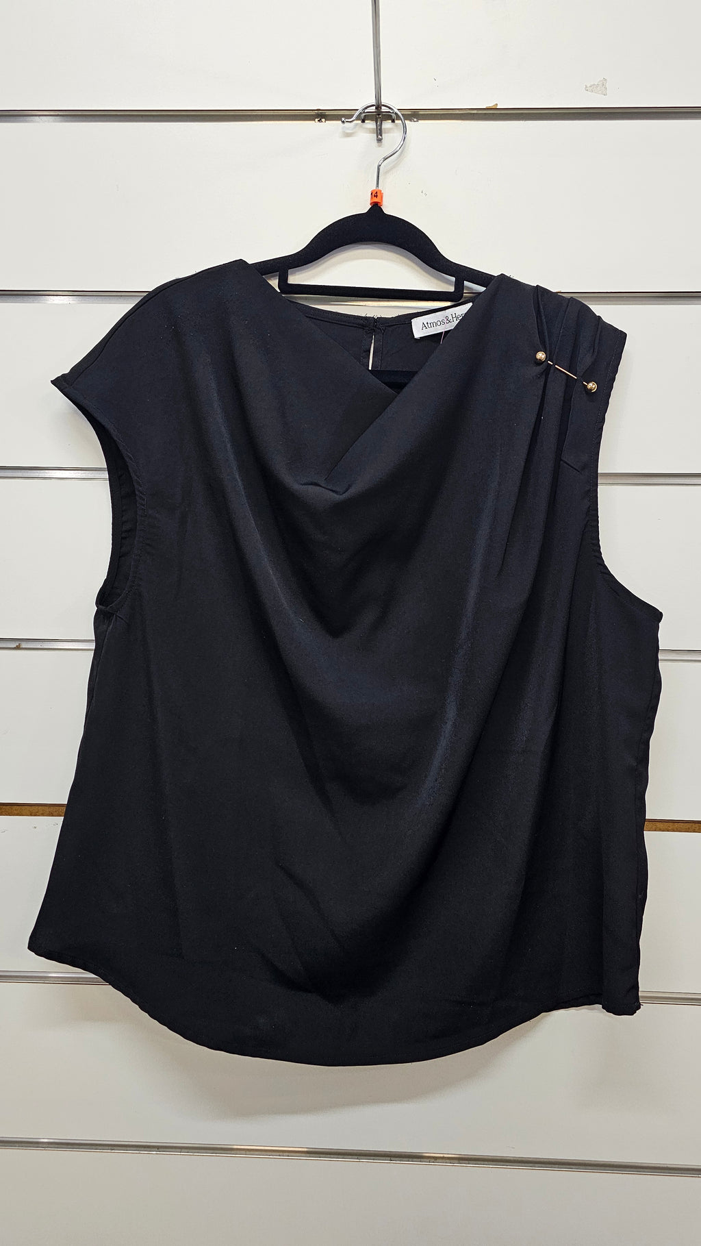 Atmos & Here Black Sleeveless Top with Gold Pin - 14
