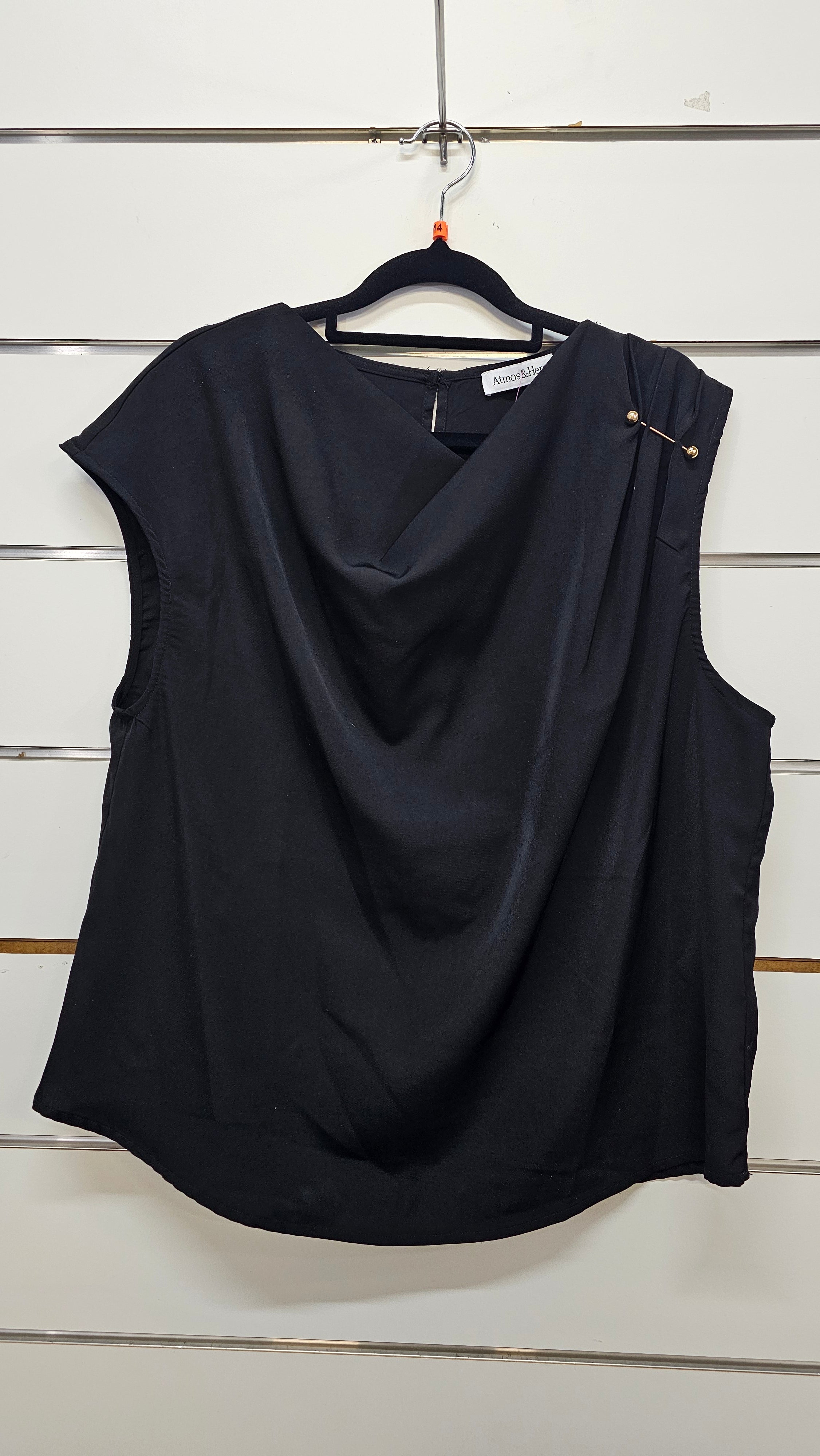 Atmos & Here Black Sleeveless Top with Gold Pin - 14