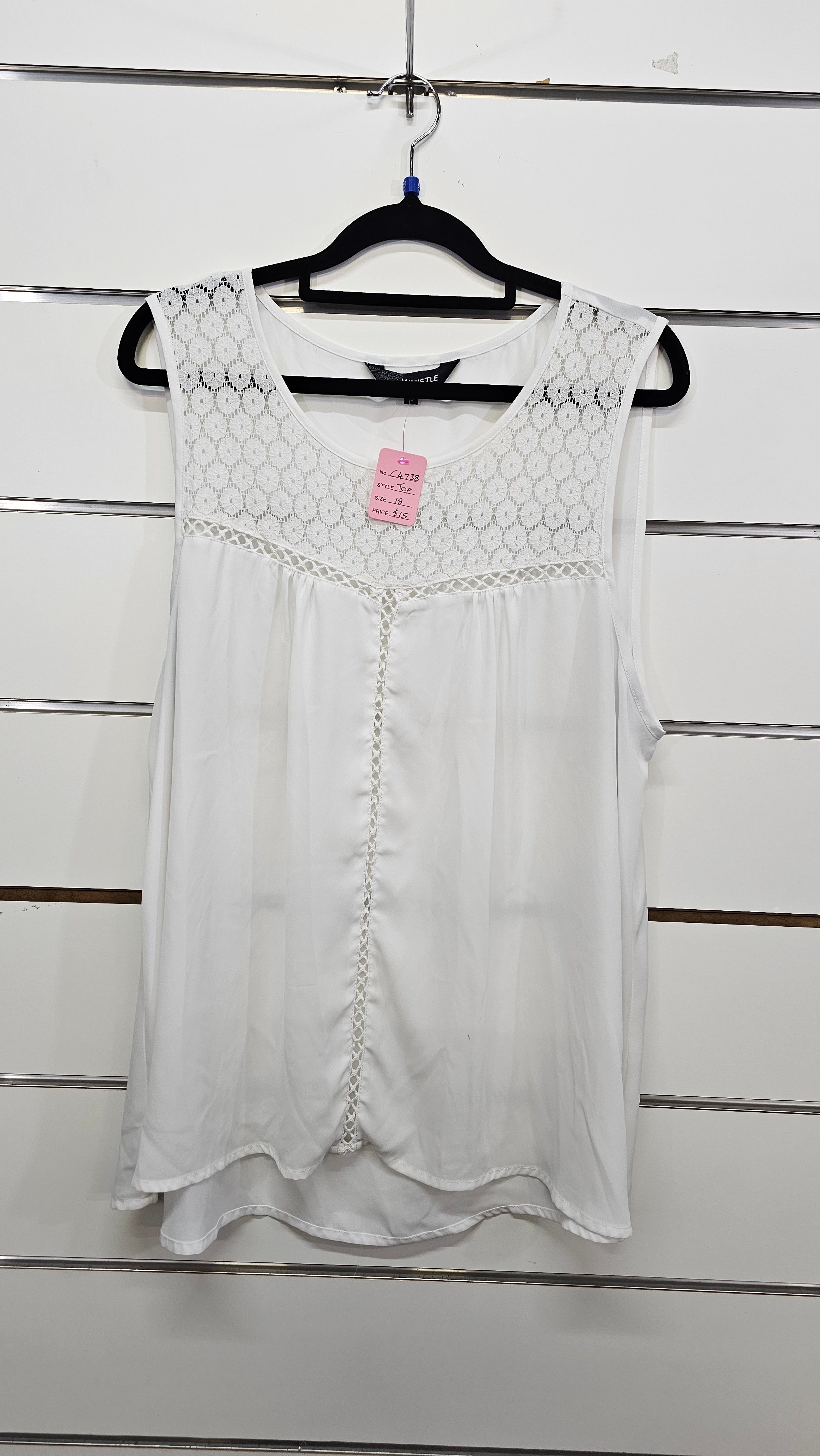 Whistle White Singlet with Lace - 18