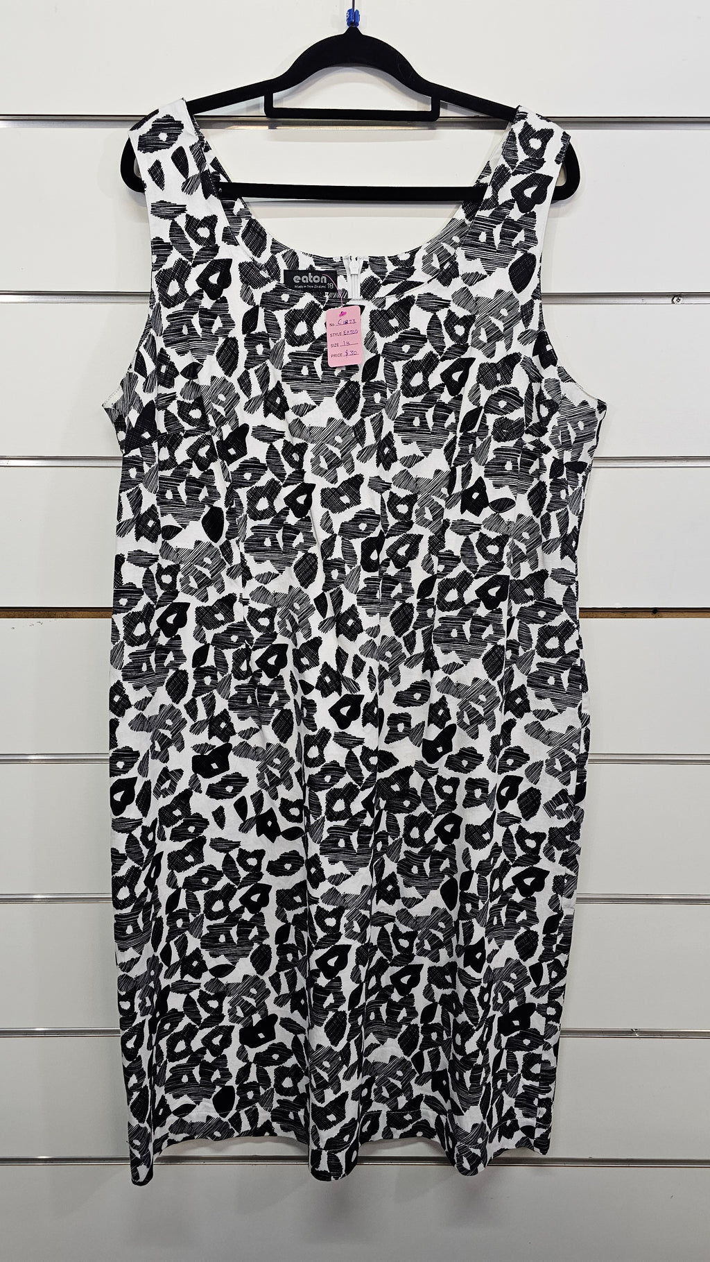Eatin Black and White Sleeveless Pattern Cotton Dress - 18