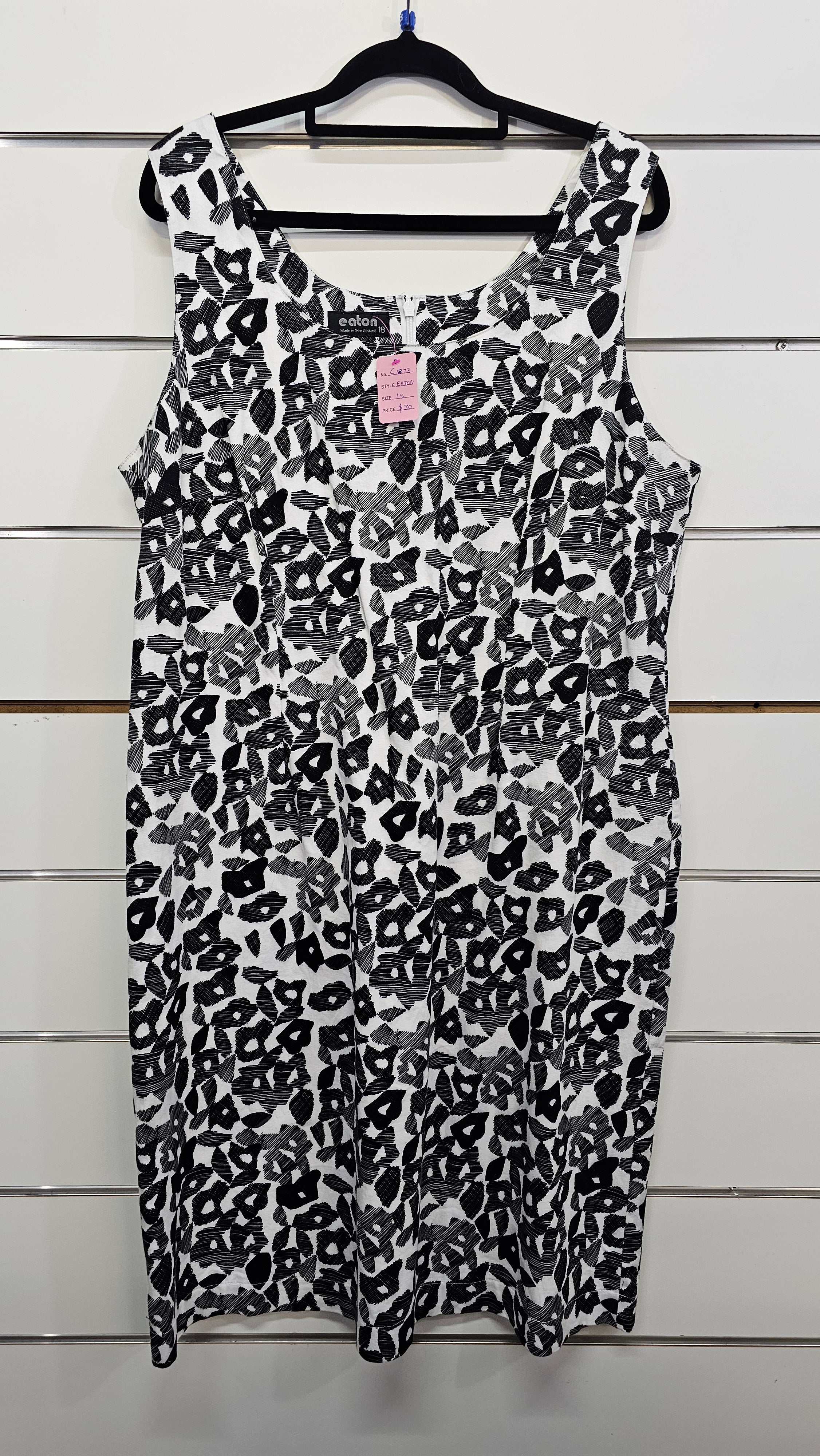 Eatin Black and White Sleeveless Pattern Cotton Dress - 18