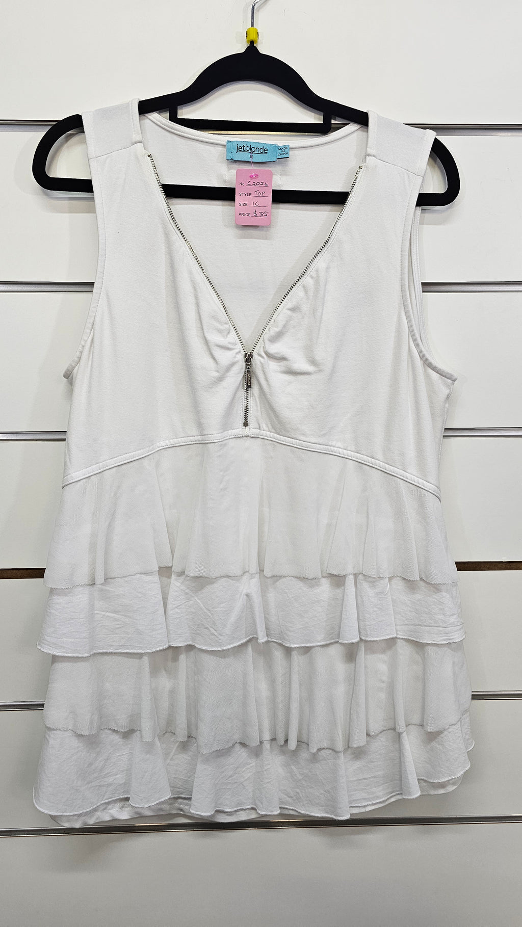 Jet Blonde White Layered Tank Top with Zip - 16