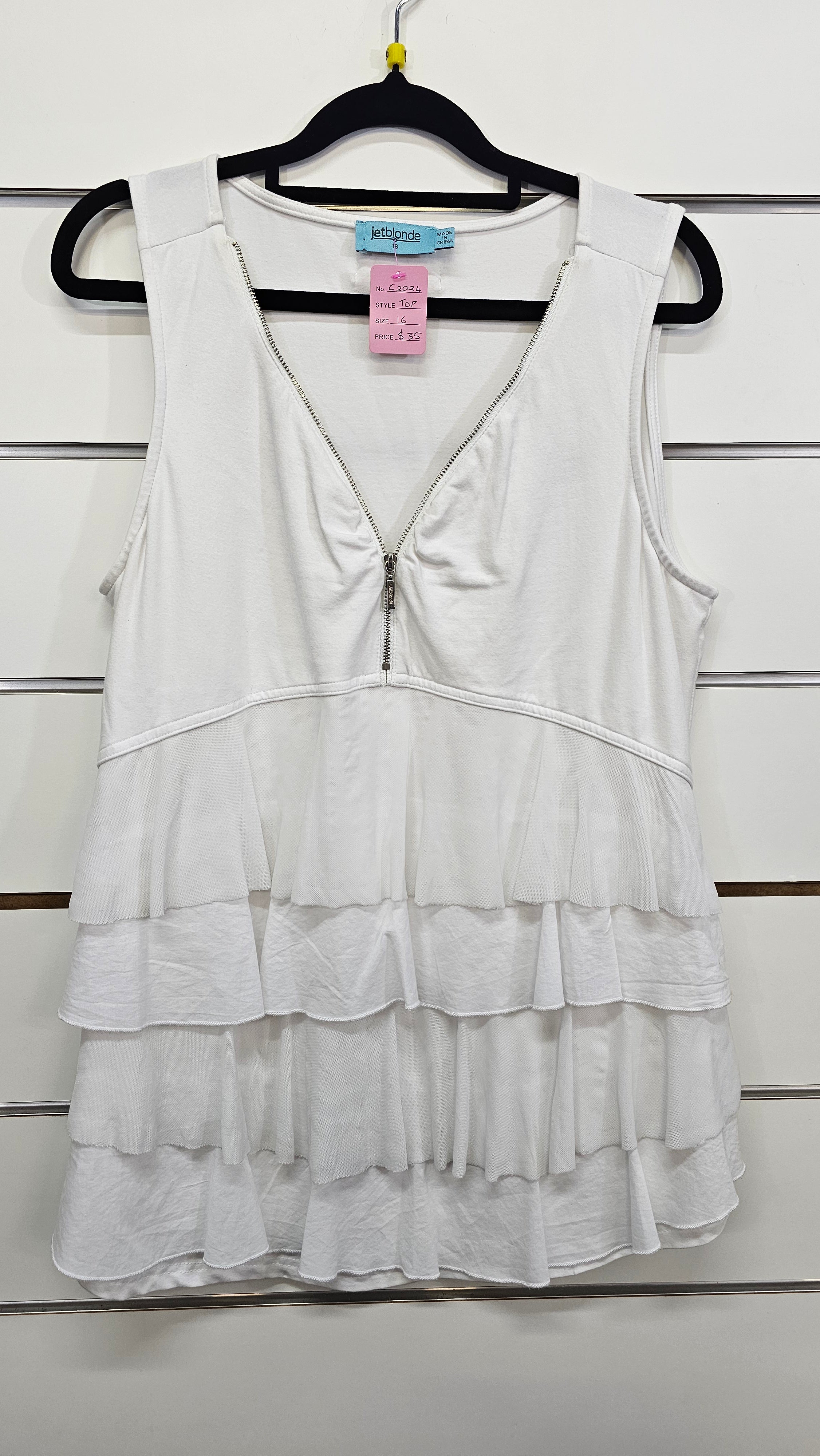 Jet Blonde White Layered Tank Top with Zip - 16