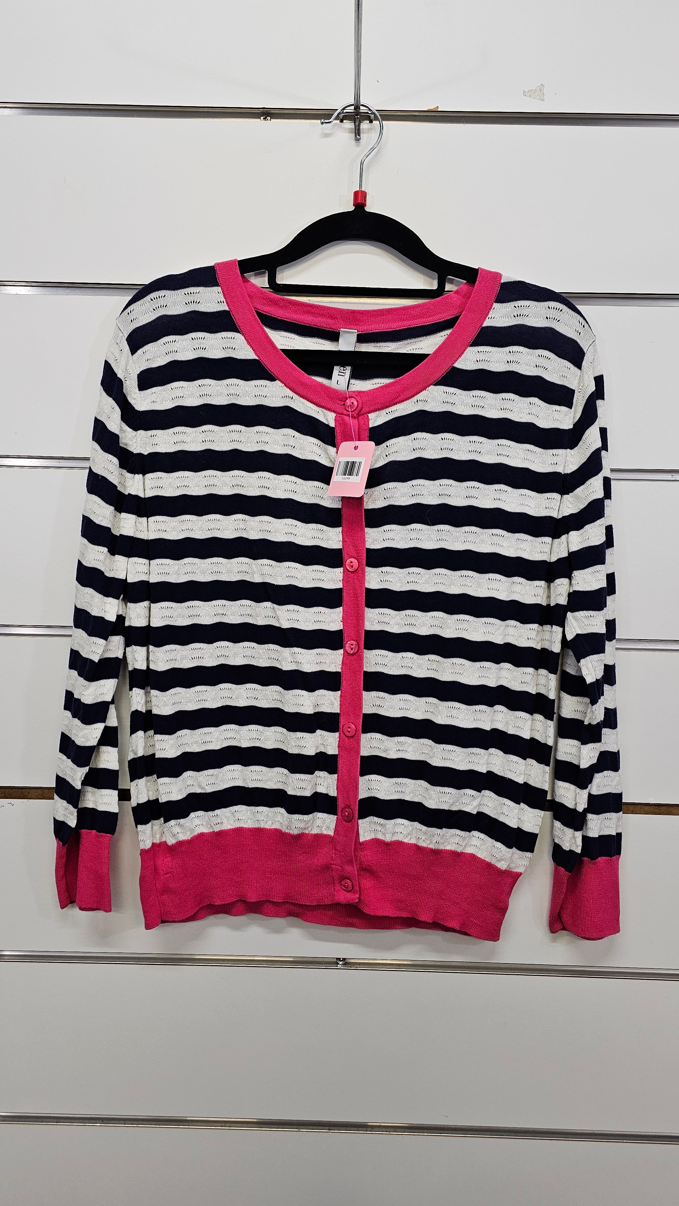 Preen Pink/Navy & White Stripe Cardi - L