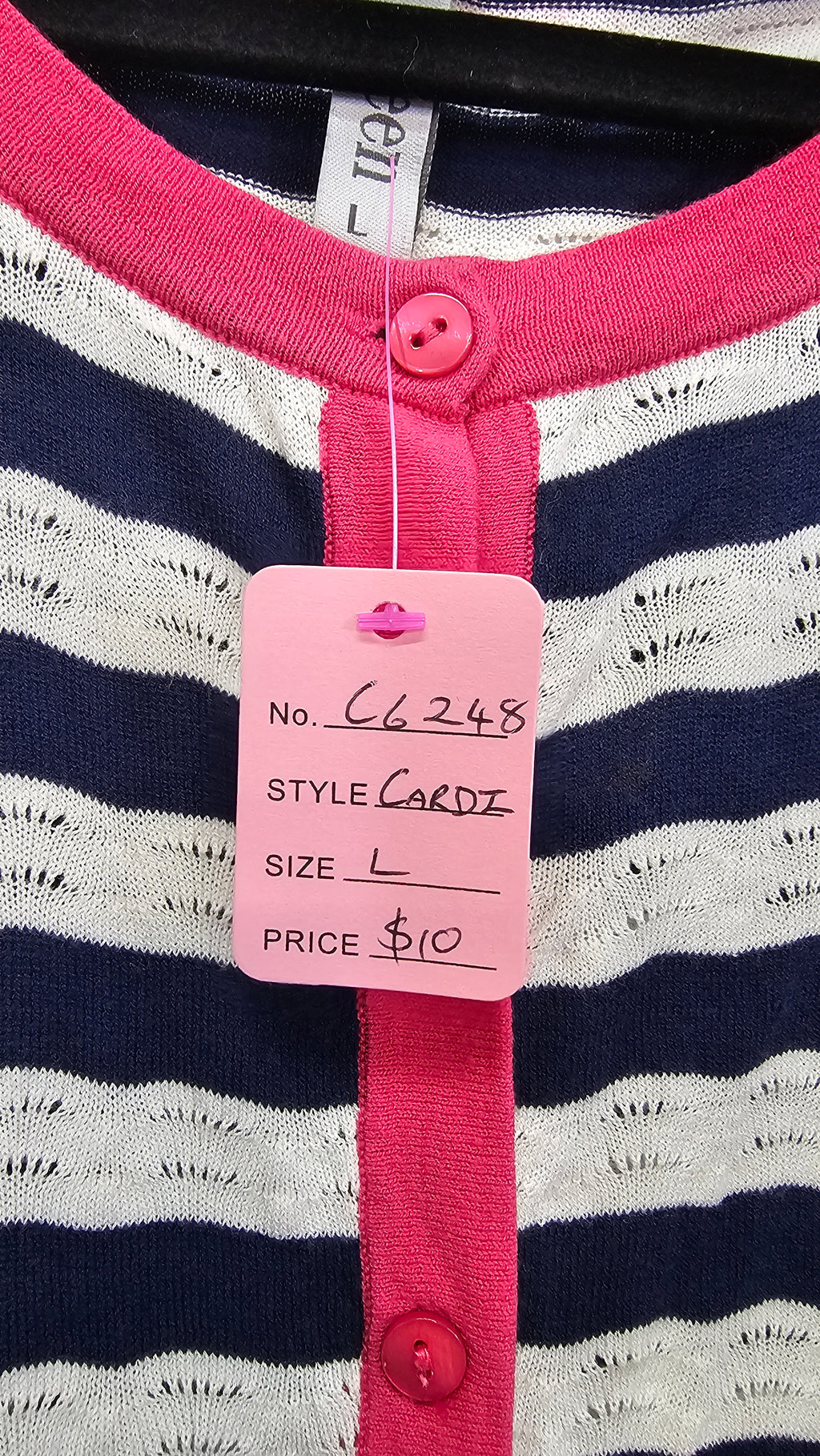 Preen Pink/Navy & White Stripe Cardi - L