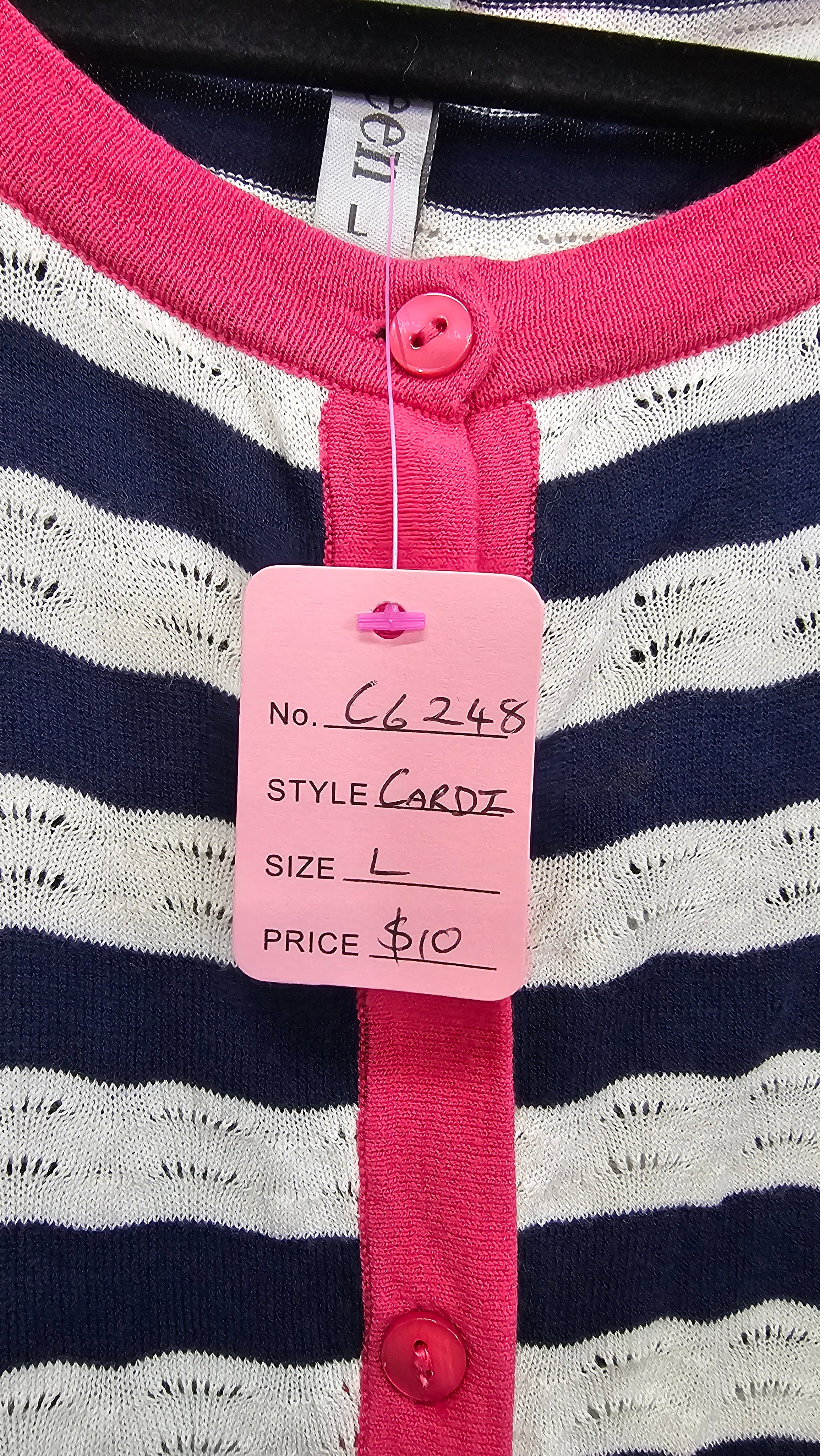 Preen Pink/Navy & White Stripe Cardi - L