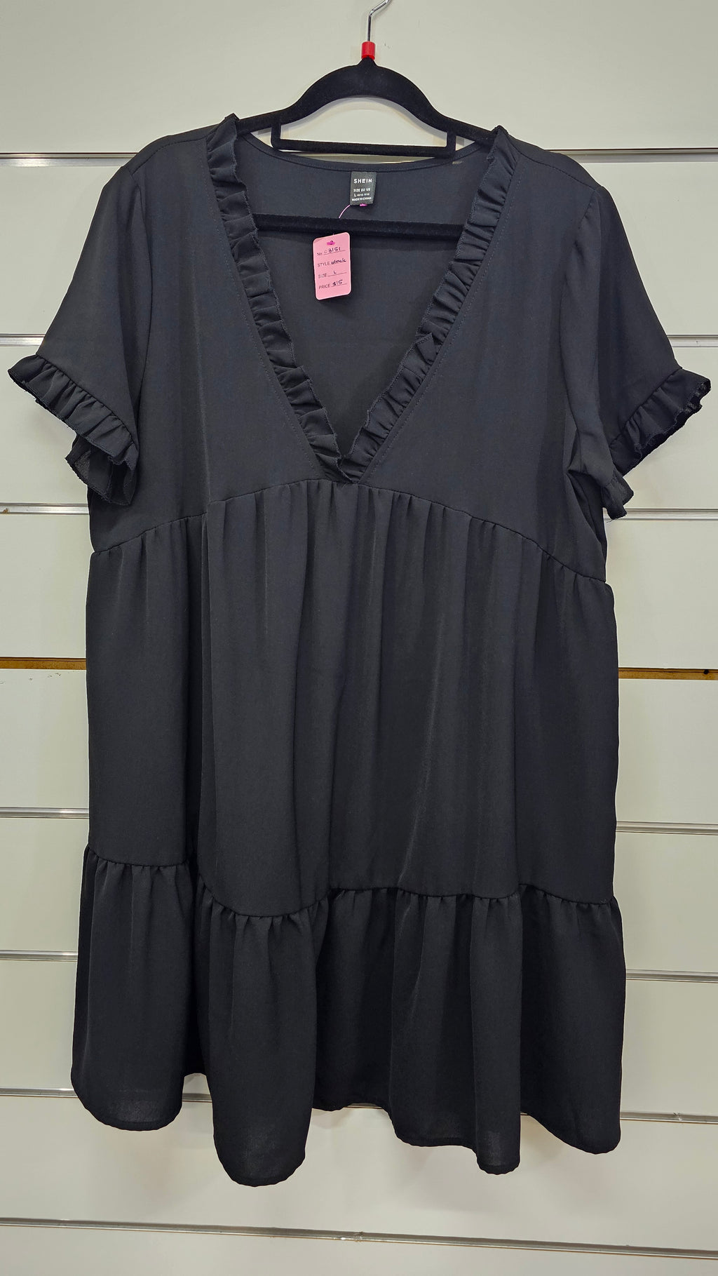 Shein Black Baby doll dress, v neck, cap sleeve - L