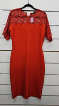 Zara Women Orange Orange lace neck & sleeve - Straight fitted dress - M