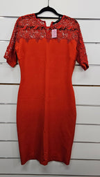 Zara Women Orange Orange lace neck & sleeve - Straight fitted dress - M