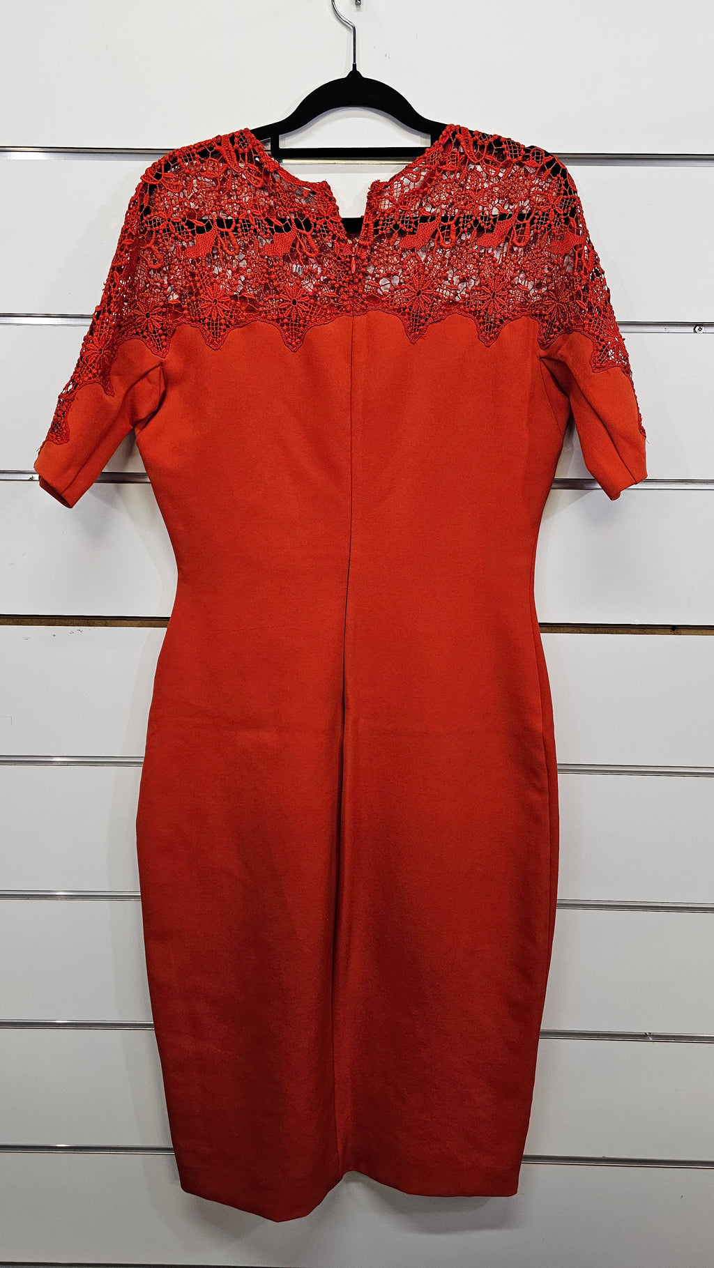 Zara Women Orange Orange lace neck & sleeve - Straight fitted dress - M