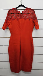 Zara Women Orange Orange lace neck & sleeve - Straight fitted dress - M