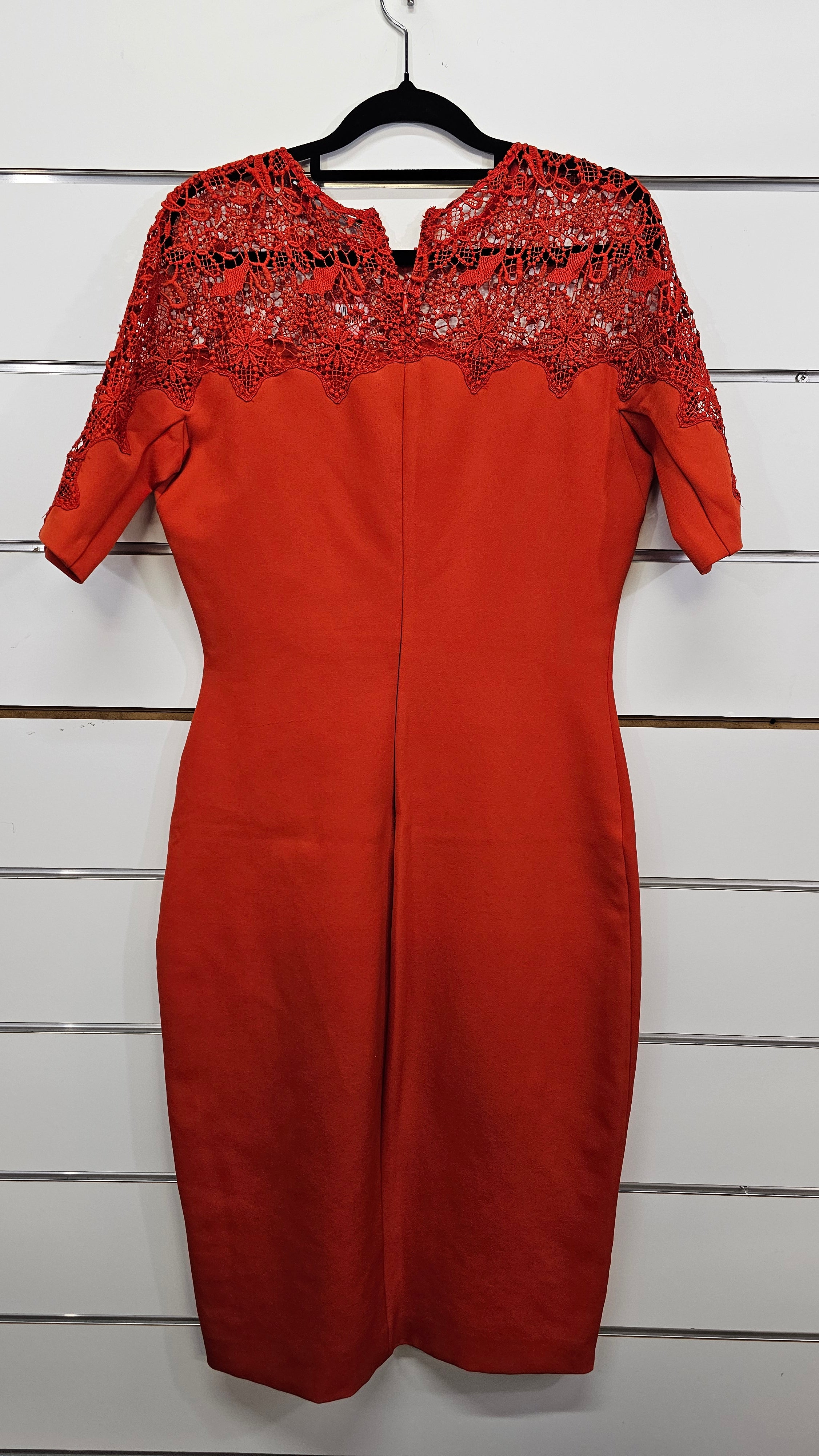 Zara Women Orange Orange lace neck & sleeve - Straight fitted dress - M