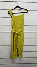 Boohoo Chartreuse Dress with belt, spaghetti strap on one shoulder - 8