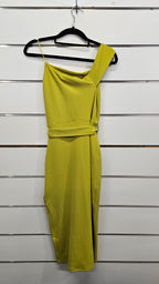 Boohoo Chartreuse Dress with belt, spaghetti strap on one shoulder - 8