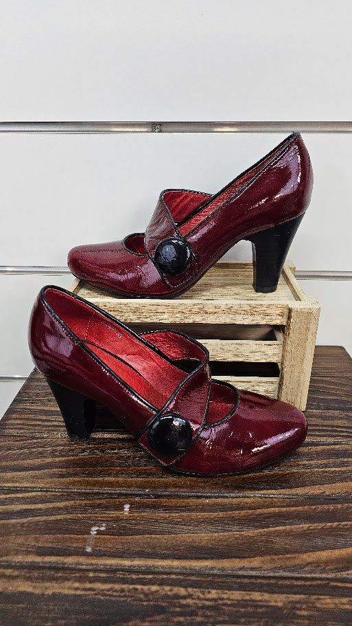 Django & Juliette Burgundy Patent Block Heel Mary Jane - 36