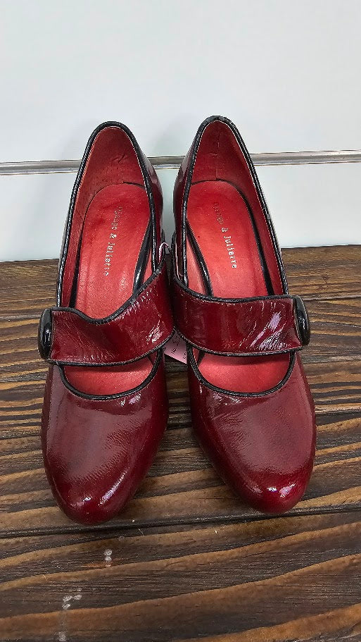 Django & Juliette Burgundy Patent Block Heel Mary Jane - 36
