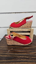 Capezio Red Wedge Heel Cork Linen Peeptoe - 5