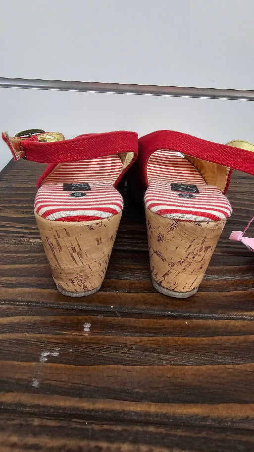 Capezio Red Wedge Heel Cork Linen Peeptoe - 5