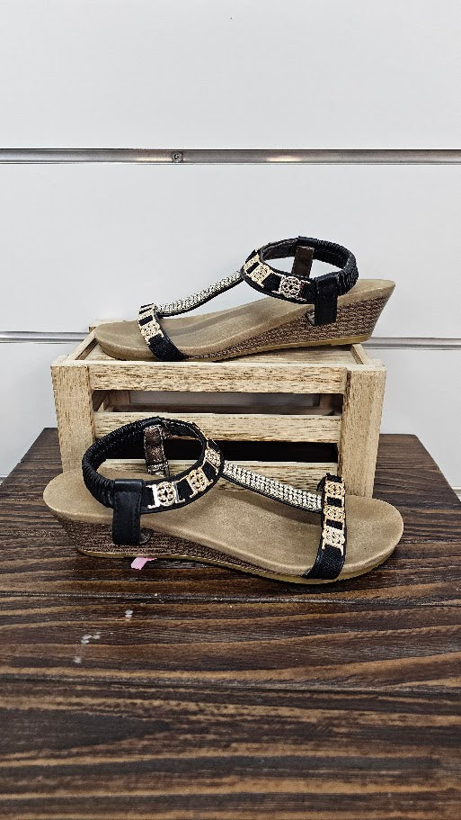 Auyi Shoes Black/Gold Rose Gold Wedge Sandal - 36