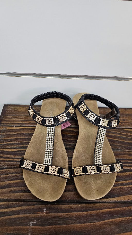 Auyi Shoes Black/Gold Rose Gold Wedge Sandal - 36