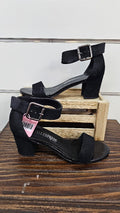 Style Express Black Suede Ankle Strap Block Heel Peeptoe - 5