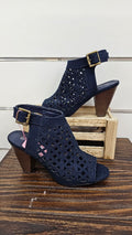 Style Express Navy Block Heel Peeptoe Ankle Strap - 6