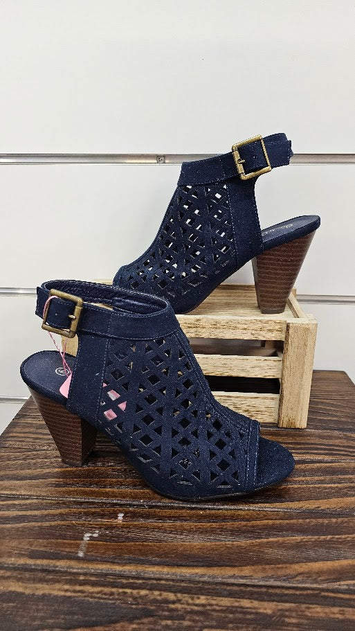 Style Express Navy Block Heel Peeptoe Ankle Strap - 6